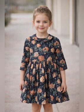 Numi Floral 3/4 Sleeve Dress | Girls 7/8 | Fall Floral Peter Pan Collar | NWT